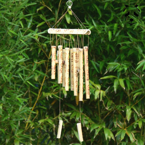 Relaxdays Carillon à vent en bambou, rappelle les petites cabanes, HLP  62x11,5x13 cm, pour intérieur & extérieur, marron