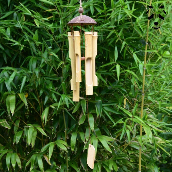 Carillon Papillon Bambou beige 5 Branches - Elément Bois